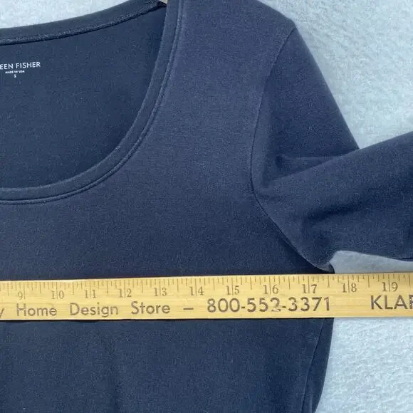 EILEEN FISHER Top S Stretch Organic Cotton Jersey Scoop Neck 3/4 Sleeve Black - Picture 8 of 10